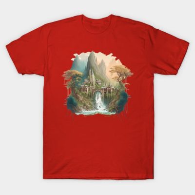 The Last Homely House Waterfall Fantasy T-Shirt Official Lord Of The Rings Merch