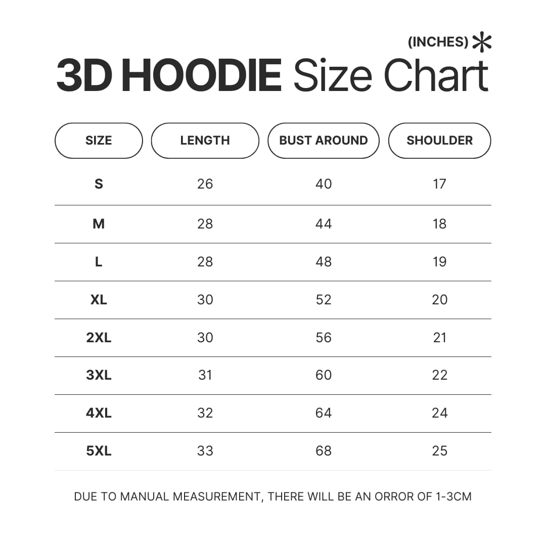 3D Hoodie Size Chart - Lord Of The Rings Merch