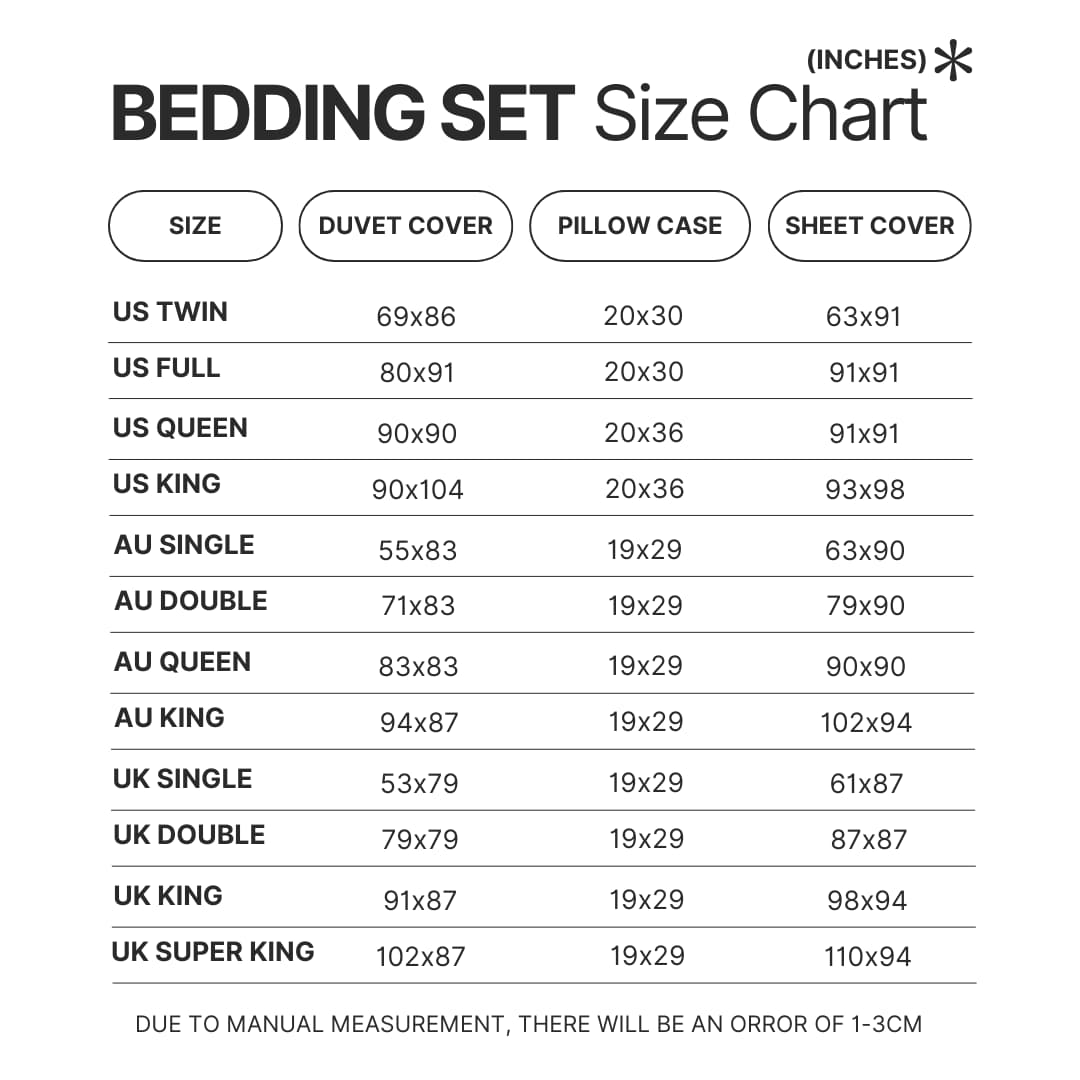 Bedding Set Size Chart 2 - Lord Of The Rings Merch