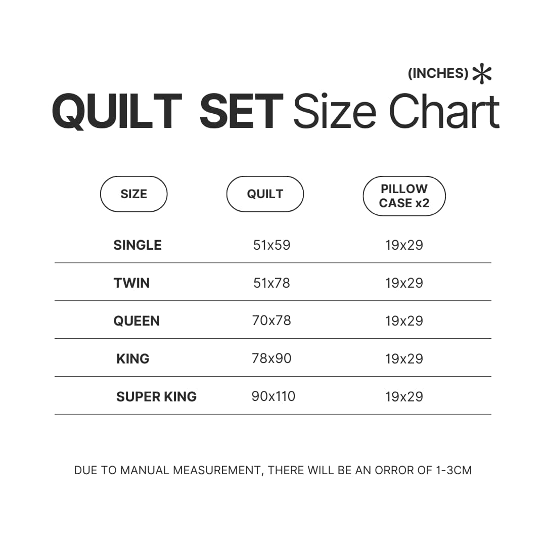 Quilt Set Size Chart - Lord Of The Rings Merch