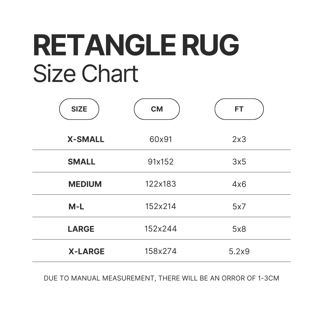 Retangle Rug Size Chart - Lord Of The Rings Merch